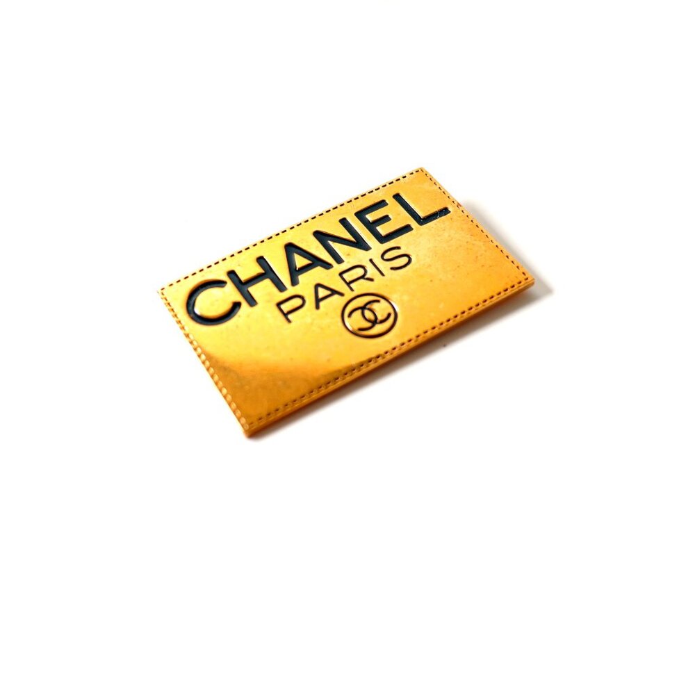 Vintage Chanel Paris Gold Plated Rectangle Pin Brooch